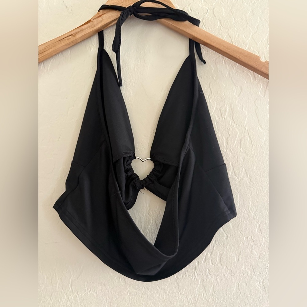 Black Halter Top with Heart Detail - Picture 3 of 3
